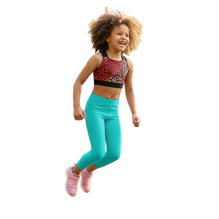 Kinder Sportleggings von BUYATHOME24 mit UV-Schutz, Vier-Wege-Stretch, in Größen 92-128 cm, bequem und fit für aktive Kinder.