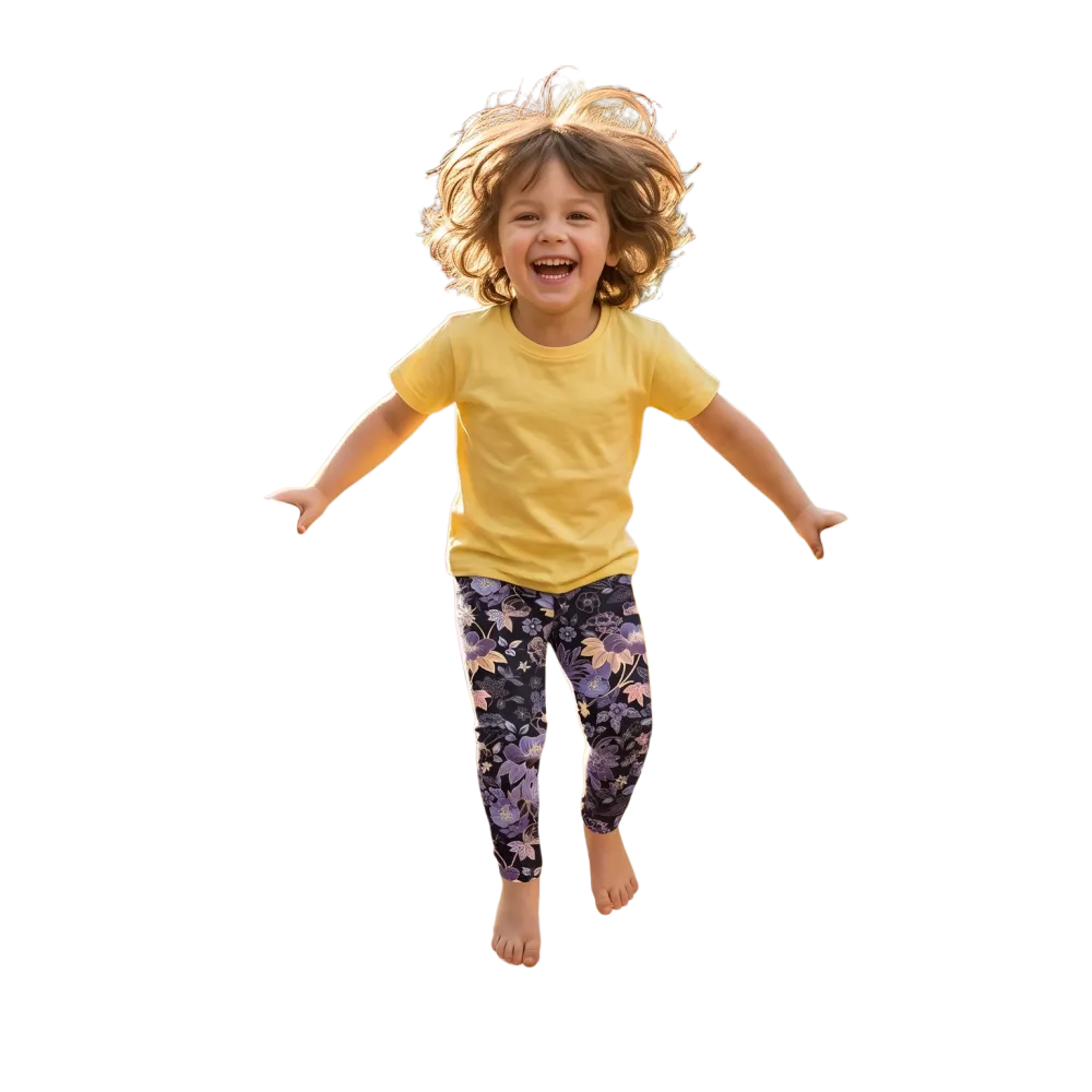 Kinder Sportleggings von BUYATHOME24 mit UV-Schutz und Vier-Wege-Stretch, passend für 92-128 cm große Kinder.