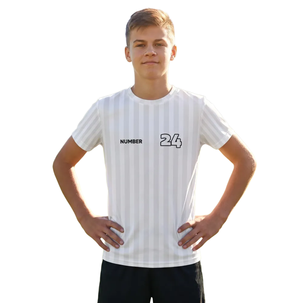 Unisex Kinder Fußball-T-Shirt von BUYATHOME24, gestreift, atmungsaktiv, für Sport und Freizeit, in Größe 134-170 cm
