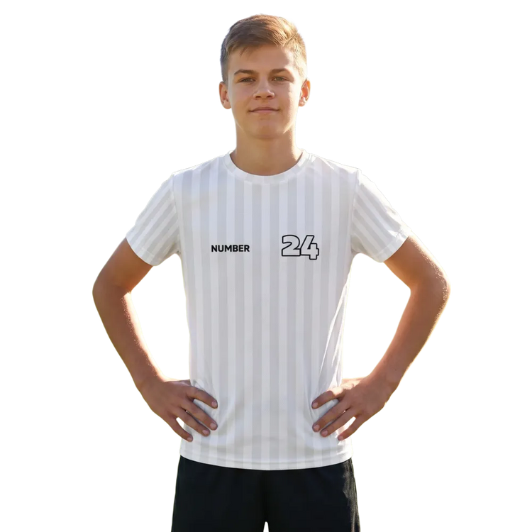 Unisex Kinder Fußball-T-Shirt von BUYATHOME24, gestreift, atmungsaktiv, für Sport und Freizeit, in Größe 134-170 cm