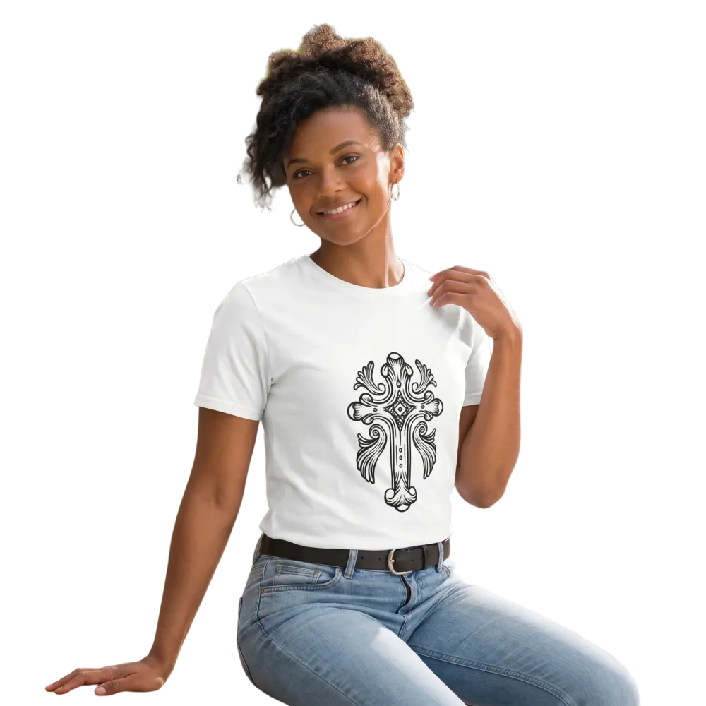 Rundes Baumwoll-T-Shirt mit Kreuzmotiv für Damen, Kurzarm, grafisches Design, in den Größen S bis 3XL