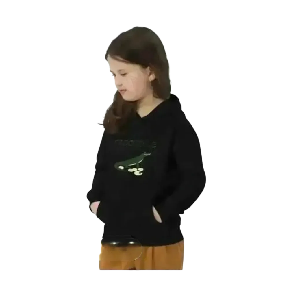 Kinder Hoodie mit Krokodil Motiv aus Baumwolle, Unisex Kapuzenpullover für Kinder von 4 bis 12 Jahre, doppellagiges Design.