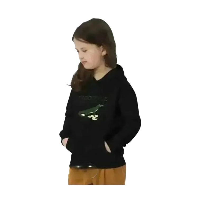 Kinder Hoodie mit Krokodil Motiv aus Baumwolle, Unisex Kapuzenpullover für Kinder von 4 bis 12 Jahre, doppellagiges Design.