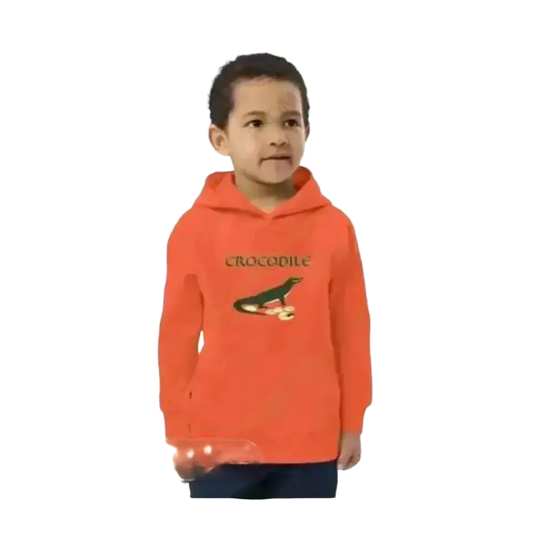 Unisex Kinder Hoodie mit Krokodil-Print aus Baumwolle, bequem und bunt, geeignet für Kinder von 4 bis 12 Jahren.