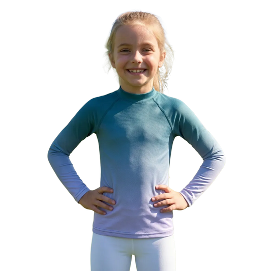 Kinder Langarm-Sportshirt mit UV-Schutz, Vier-Wege-Stretch, für Kinder von 92 bis 128 cm, in blauer Farbe