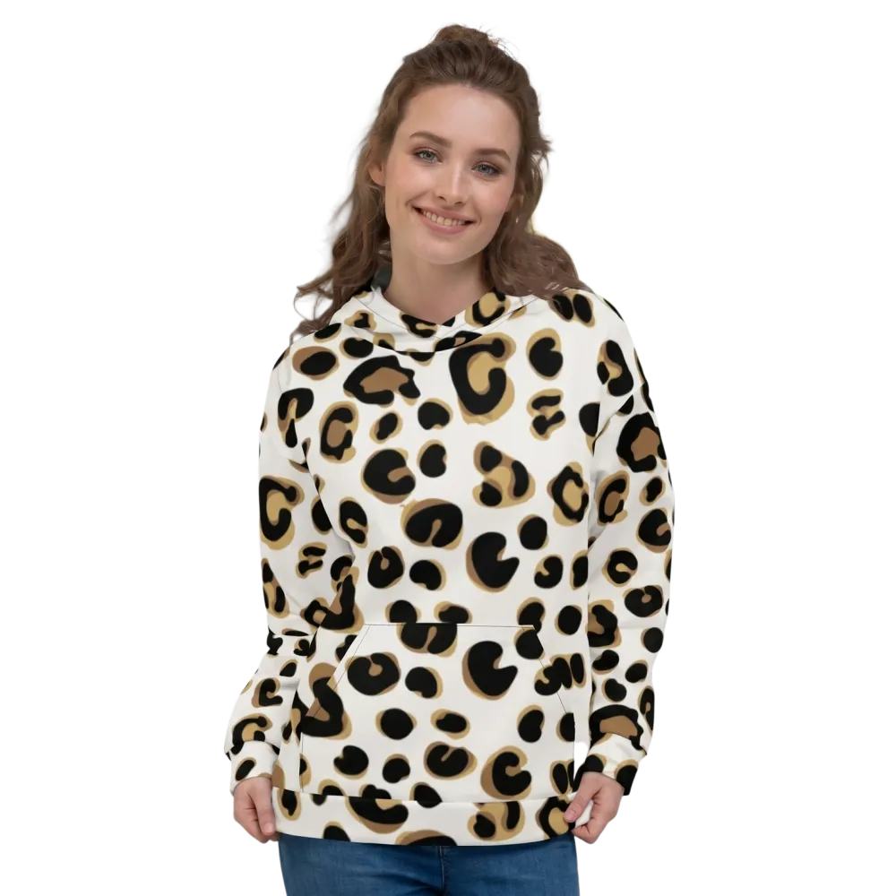 Leopard Allover Print Damen- und Unisex-Hoodie aus Polyester, mit Leopardenmuster, Kapuzenpullover in XS bis 3XL