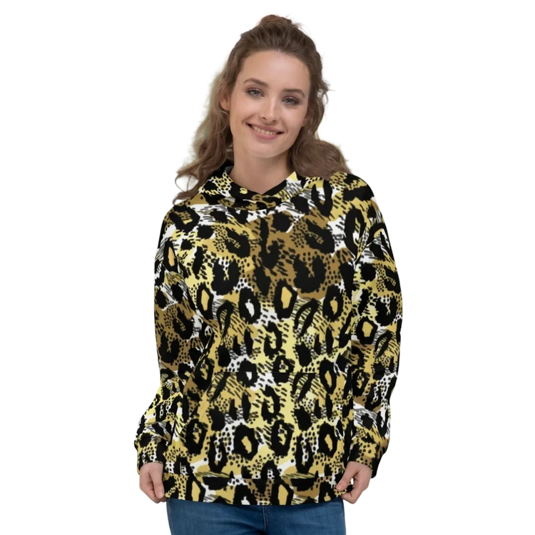 Leopard Muster Damen Hoodie mit Allover-Print, Unisex Hoodie in XS-3XL, bequemer Kapuzenpullover von BUYATHOME24