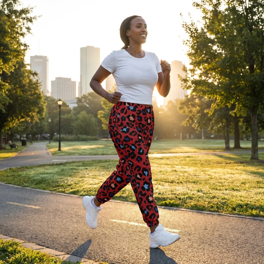 Unisex Trainingshose mit Leopardenmuster, wasserabweisend, aus Polyester, in XS bis 3XL, bequemes Sport- und Freizeitoutfit.