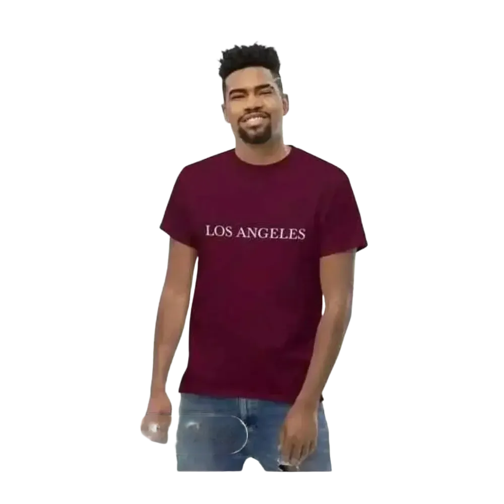 Graues Herren-Unisex T-Shirt aus Baumwolle mit LA-Grafik, kurzarm, erhältlich in den Größen S bis 5XL, von BUYATHOME24.