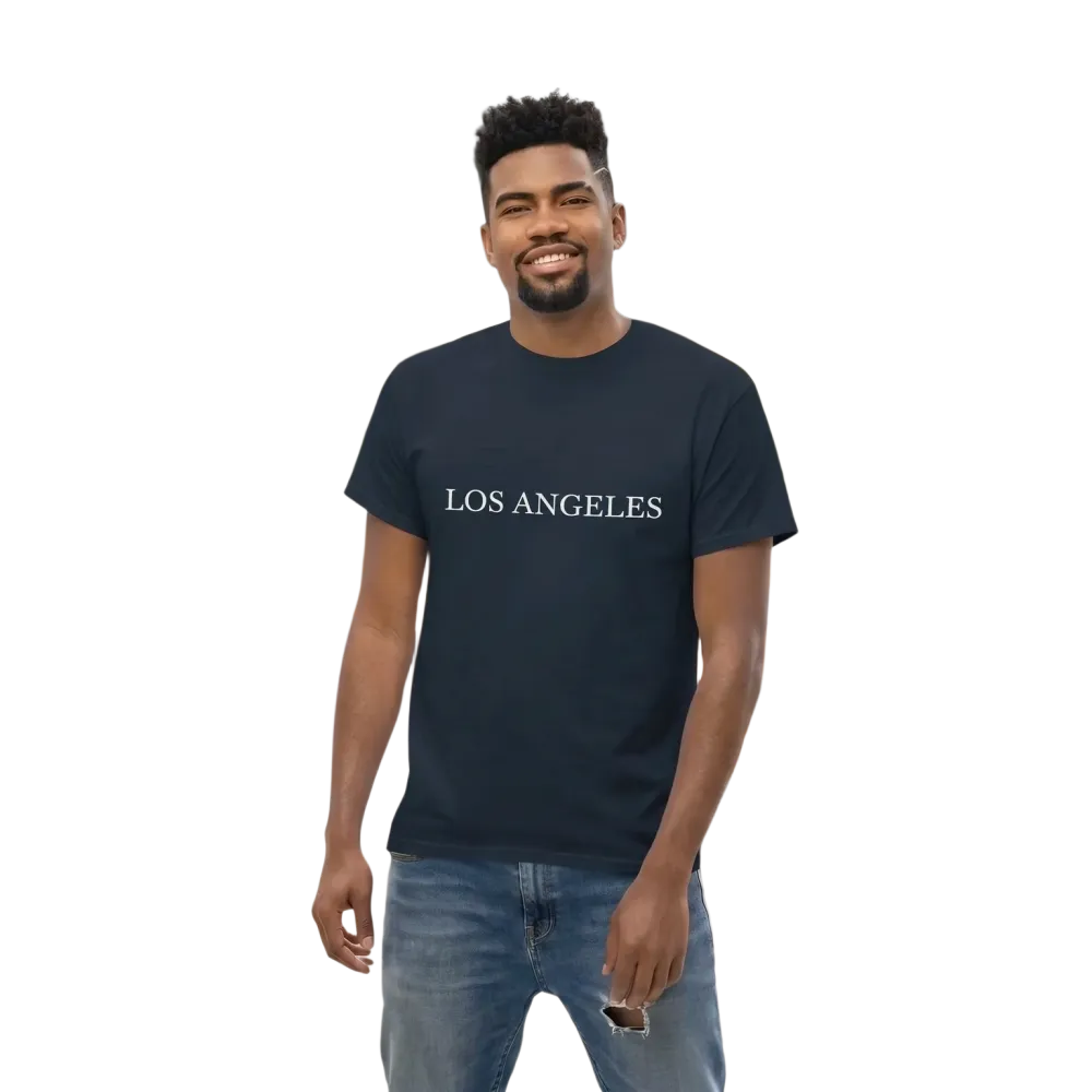 Graues unisex T-Shirt mit Los Angeles Grafik, Kurzarm, aus Baumwolle, von BUYATHOME24, in den Größen S bis 5XL.