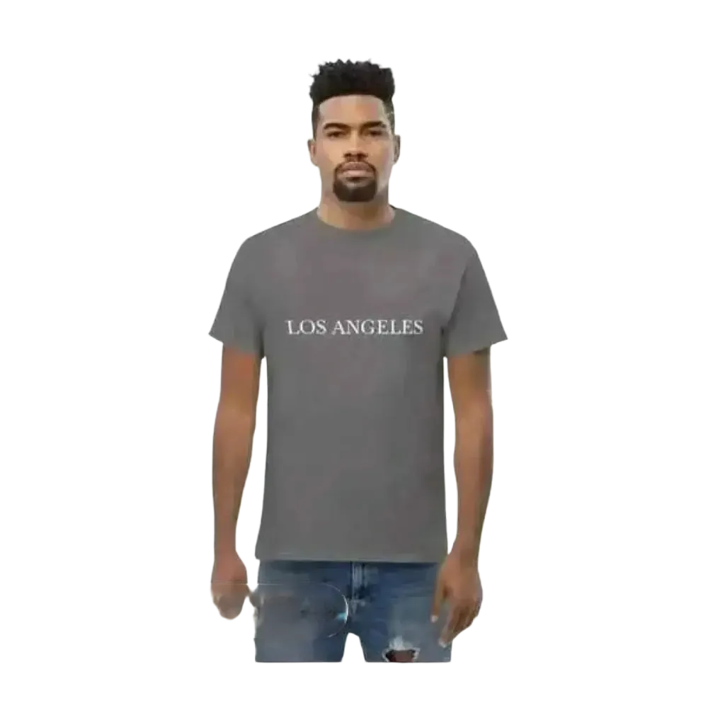 Graues Herren-Graphic-T-Shirt aus Baumwolle, Unisex, Kurzarm, in den Größen S bis 5XL, mit stilvollem Los Angeles Design.