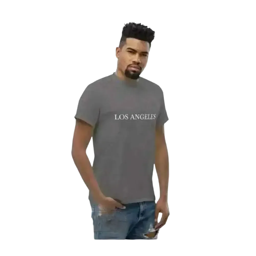 Graues Herren Kurzarm T-Shirt aus Baumwolle mit Los Angeles Grafik, Unisex, in den Größen S bis 5XL, von BUYATHOME24.