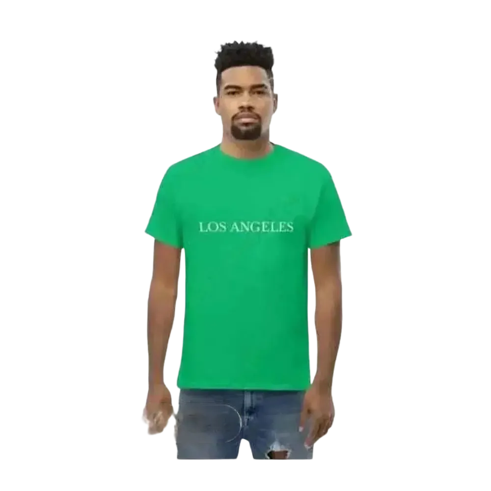 Graues unisex Baumwoll-T-Shirt mit LA-Logo, Kurzarm, Grafikdesign, in den Größen S bis 5XL, von BUYATHOME24.