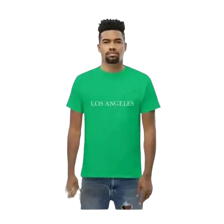 Graues unisex Baumwoll-T-Shirt mit LA-Logo, Kurzarm, Grafikdesign, in den Größen S bis 5XL, von BUYATHOME24.