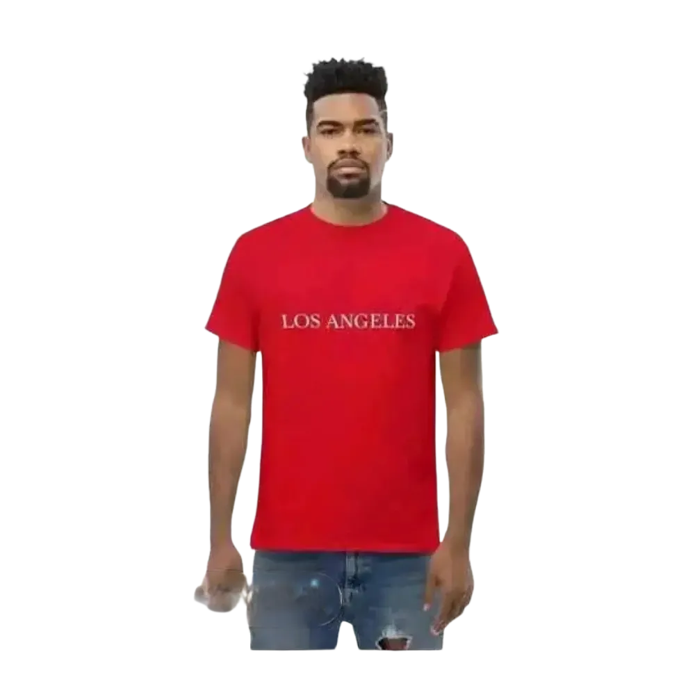 Rotes unisex Grafik-T-Shirt aus Baumwolle in S-5XL, Los Angeles Design, Kurzarm, von BUYATHOME24, bequemes Alltagsshirt