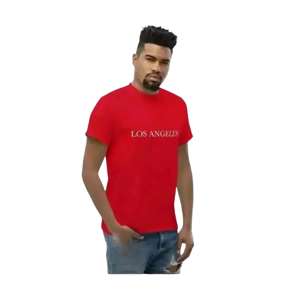 Graues unisex Baumwoll-T-Shirt mit Los Angeles Grafik, Kurzarm, erhältlich in S-5XL, von BUYATHOME24