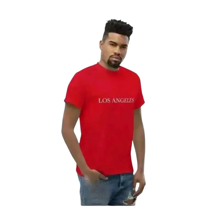 Graues unisex Baumwoll-T-Shirt mit Los Angeles Grafik, Kurzarm, erhältlich in S-5XL, von BUYATHOME24
