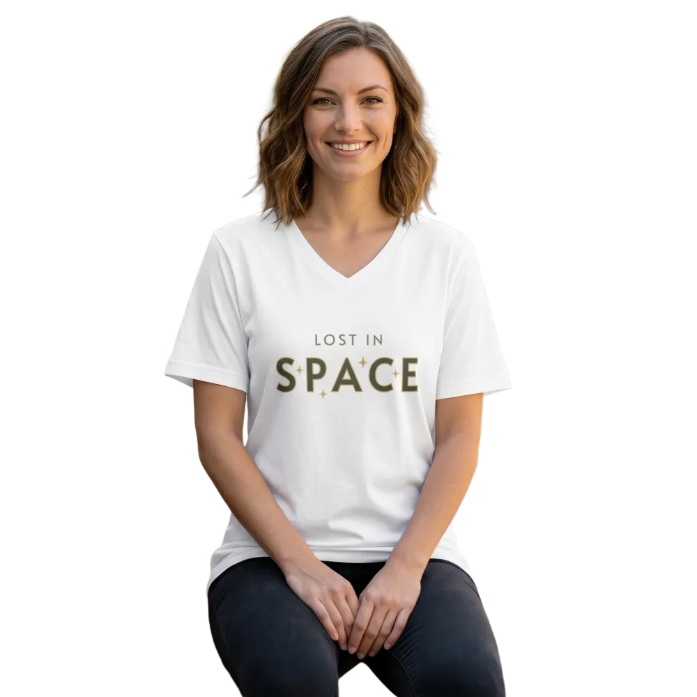 Unisex Baumwoll-T-Shirt mit Lost In Space Grafik, V-Ausschnitt, bedruckbar, in S-2XL, von BUYATHOME24.