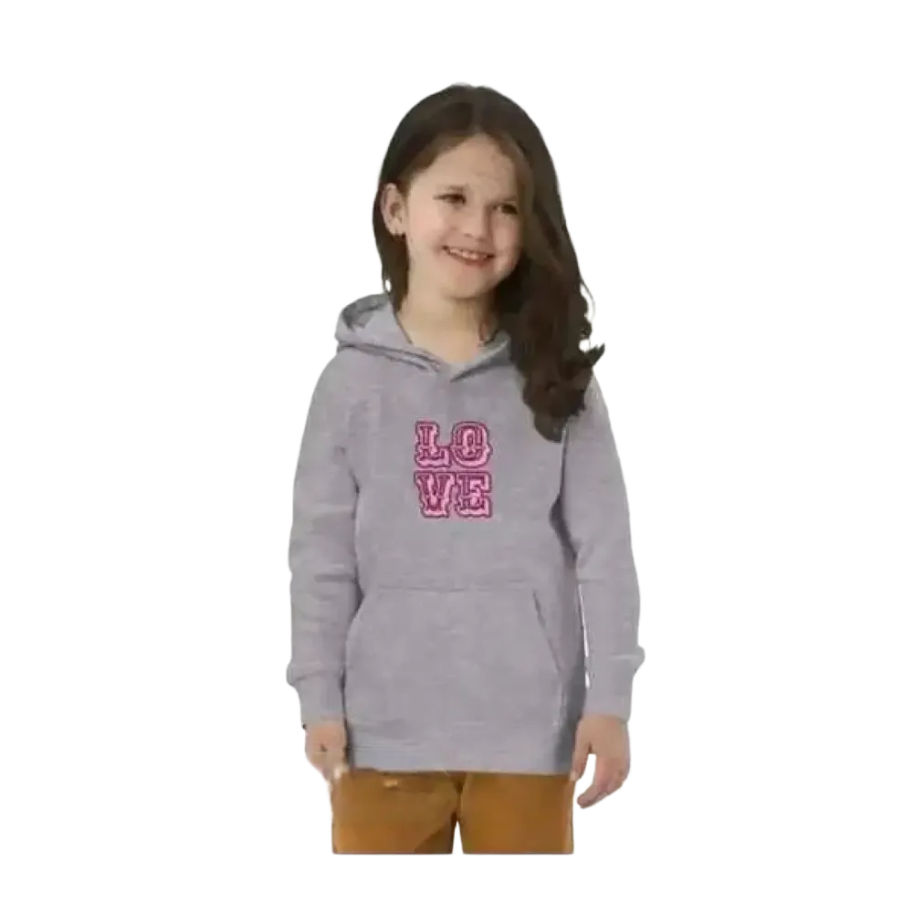 Grauer Kinder-Hoodie mit Love-Grafik für Mädchen 4-12 Jahre, aus Baumwolle, bequemer Mädchen Hoodie von BUYATHOME24