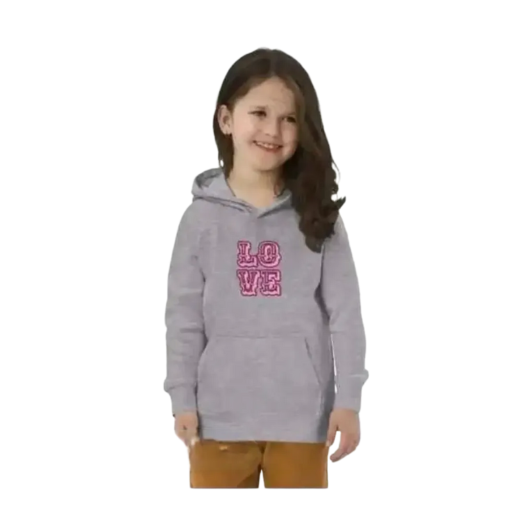 Grauer Kinder-Hoodie mit Love-Grafik für Mädchen 4-12 Jahre, aus Baumwolle, bequemer Mädchen Hoodie von BUYATHOME24