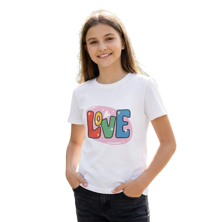 Unisex Love Shirt mit Grafik und Rundhals, kurzärmeliges T-Shirt für Kinder von 3-14 Jahren, bedruckbar, von BUYATHOME24