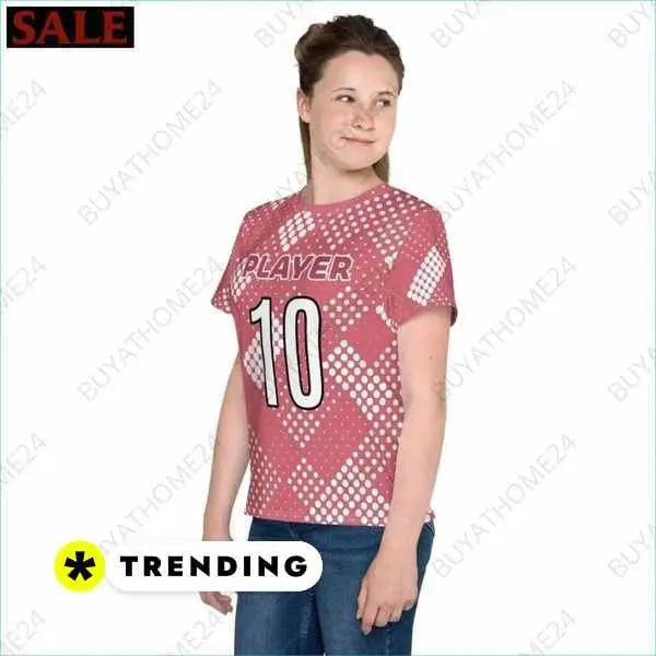 Unisex Kinder-Sportshirt, schnelltrocknendes Fußball T-Shirt für Mädchen, 134-170 cm, von BUYATHOME24, mit Textildruck