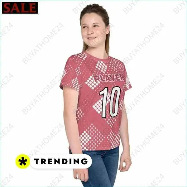 Unisex Kinder-Sportshirt von BUYATHOME24, schnelltrocknendes Fußball-T-Shirt für Mädchen, Größe 134-170 cm, Textildruck.