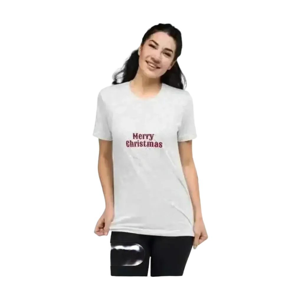 Weißes Damen Grafik-T-Shirt mit Weihnachtsmotiv, Kurzarm, polyester, erhältlich in XS bis 3XL, von BUYATHOME24.