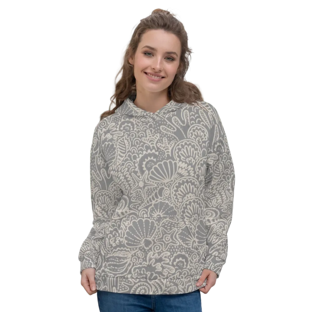 Unisex Hoodie mit Muschelmuster, Allover-Print, Damen Hoodie, in XS bis 3XL, von BUYATHOME24, mit Kapuze und langem Arm