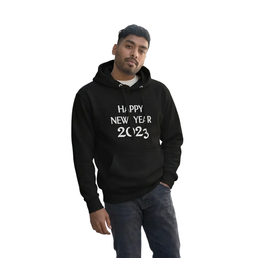 Grafik Unisex Hoodie von BUYATHOME24, Neujahr Kapuzenpullover für Herren und Damen, in den Größen S bis 3XL.