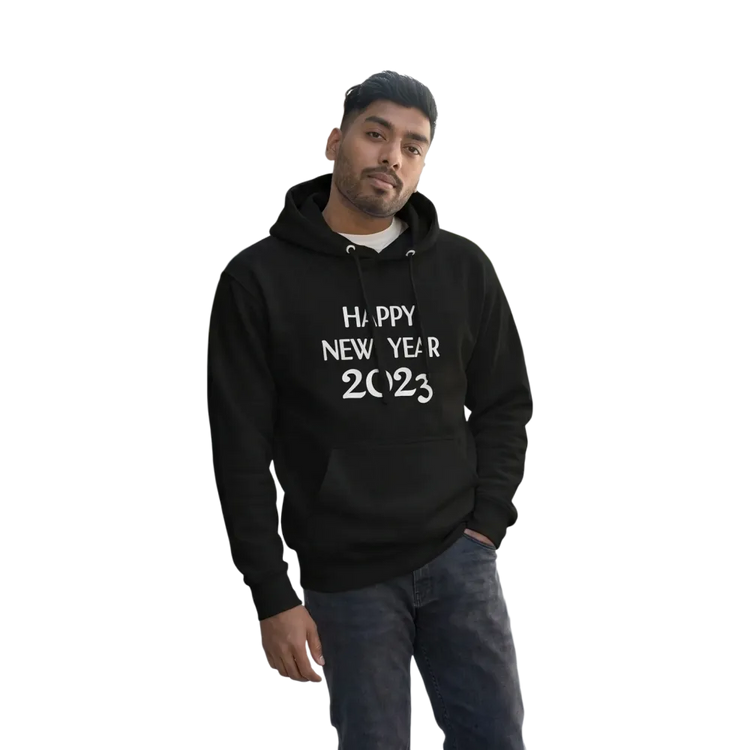 Grafik Unisex Hoodie von BUYATHOME24, Neujahr Kapuzenpullover für Herren und Damen, in den Größen S bis 3XL.