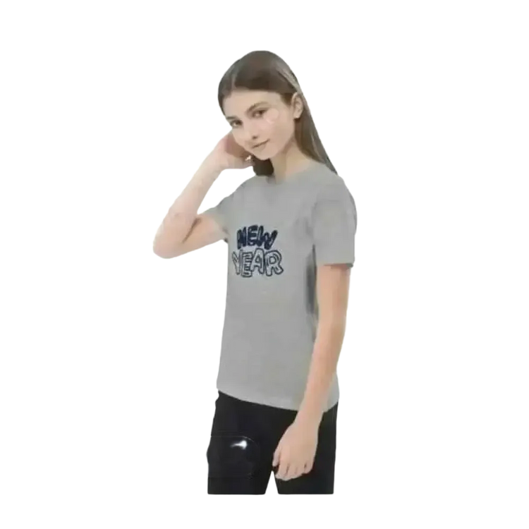 Grafik Unisex T-Shirt für Kinder, Baumwolle, Kurzarm, Neujahr Design, für Mädchen im Alter von 3-14 Jahren