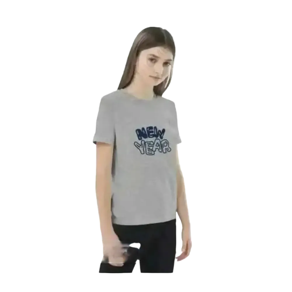 Grafik Unisex T-Shirt für Kinder, Baumwolle, kurzarm, Neujahr-Design, für Mädchen im Alter von 3-14 Jahren