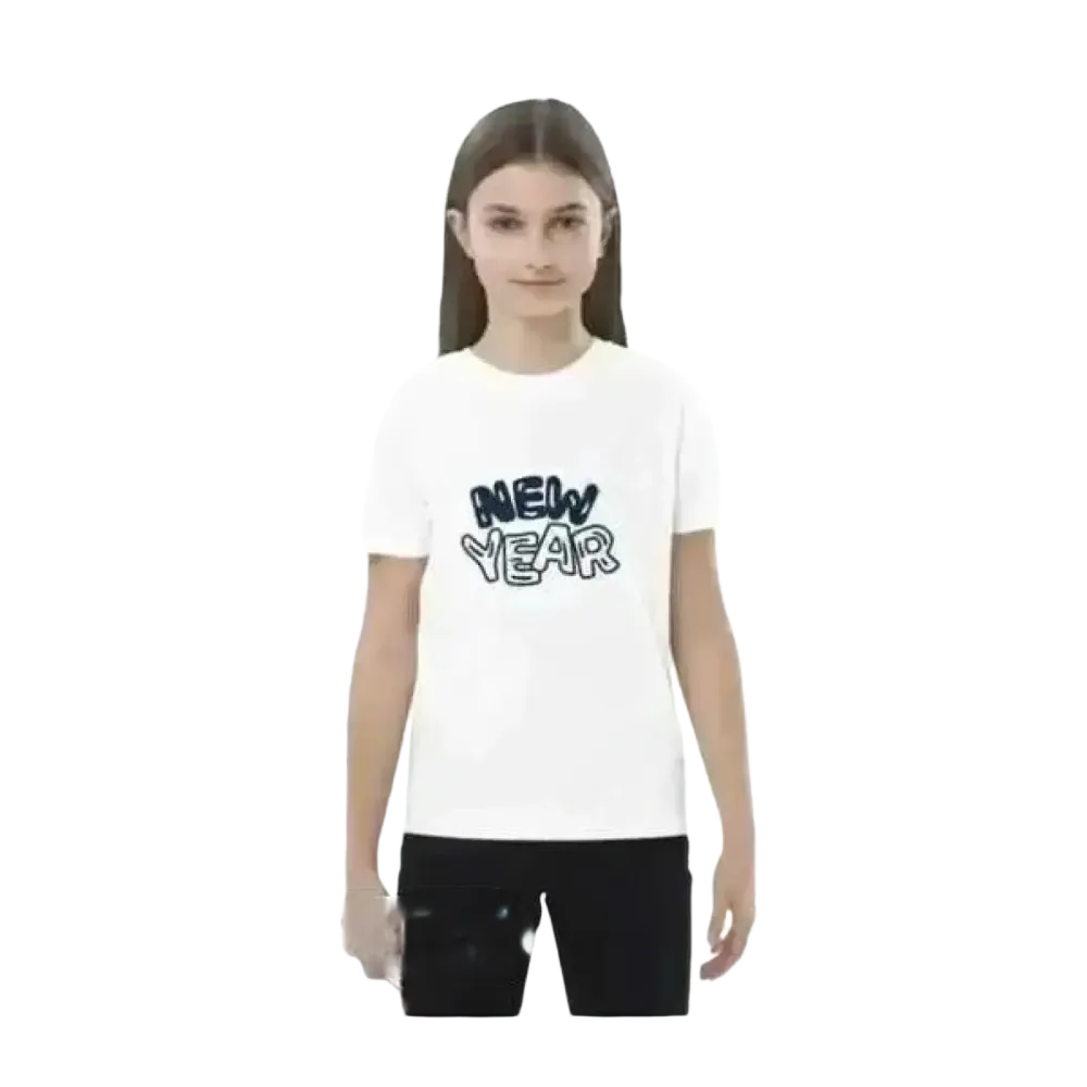 Weißes Grafik Unisex T-Shirt für Kinder 3-14 Jahre, aus Baumwolle, mit Neujahr-Motiv, von BUYATHOME24.