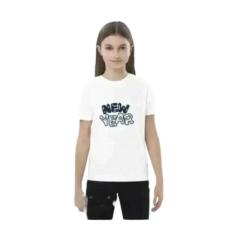 Weißes Grafik Unisex T-Shirt für Kinder 3-14 Jahre, aus Baumwolle, mit Neujahr-Motiv, von BUYATHOME24.