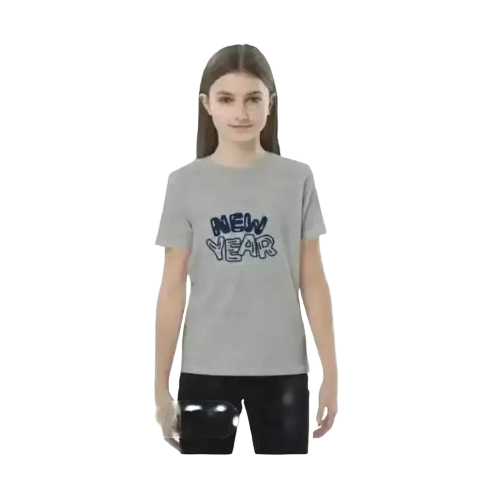 Graues Baumwoll-Grafik-Unisex-T-Shirt für Mädchen, kurzärmlig, Größe 3-14 Jahre, mit stylischem Design von BUYATHOME24