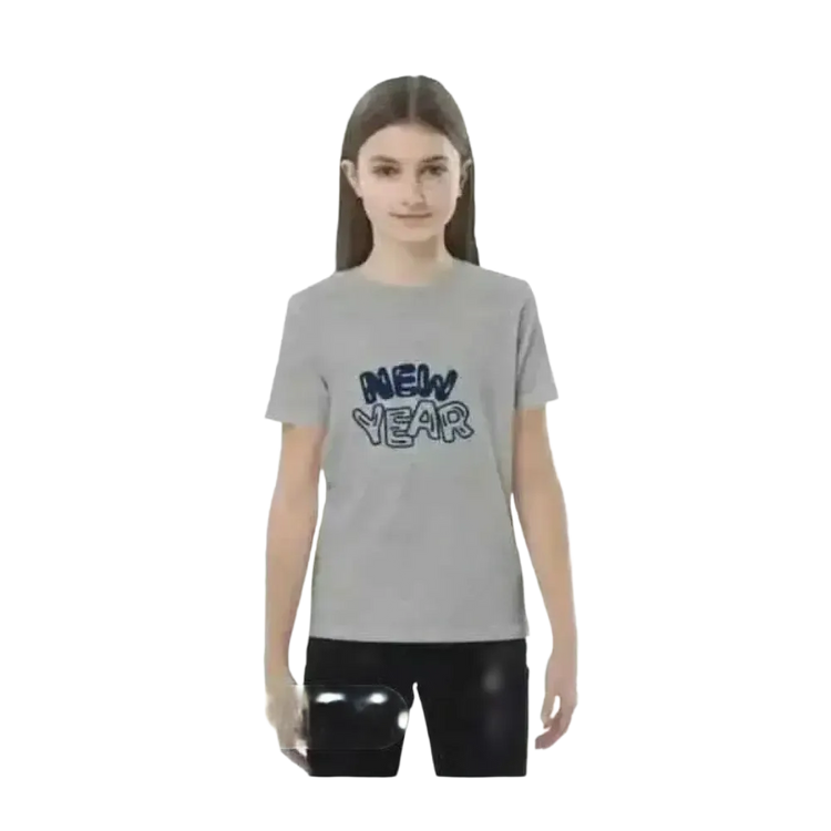 Graues Baumwoll-Grafik-Unisex-T-Shirt für Mädchen, kurzärmlig, Größe 3-14 Jahre, mit stylischem Design von BUYATHOME24