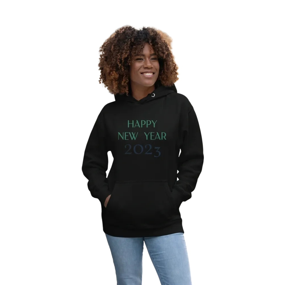 Grauer Unisex Hoodie aus Baumwolle mit Neujahr-Grafik, Kapuzenpullover in den Größen S bis 3XL, bequemer Hoodie von BUYATHOME24