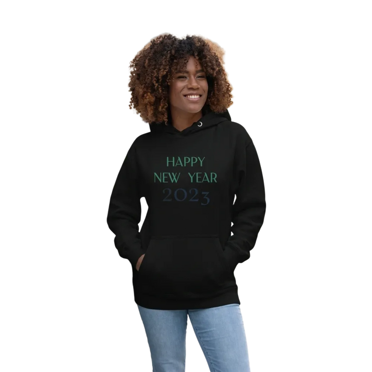 Grauer Unisex Hoodie aus Baumwolle mit Neujahr-Grafik, Kapuzenpullover in den Größen S bis 3XL, bequemer Hoodie von BUYATHOME24