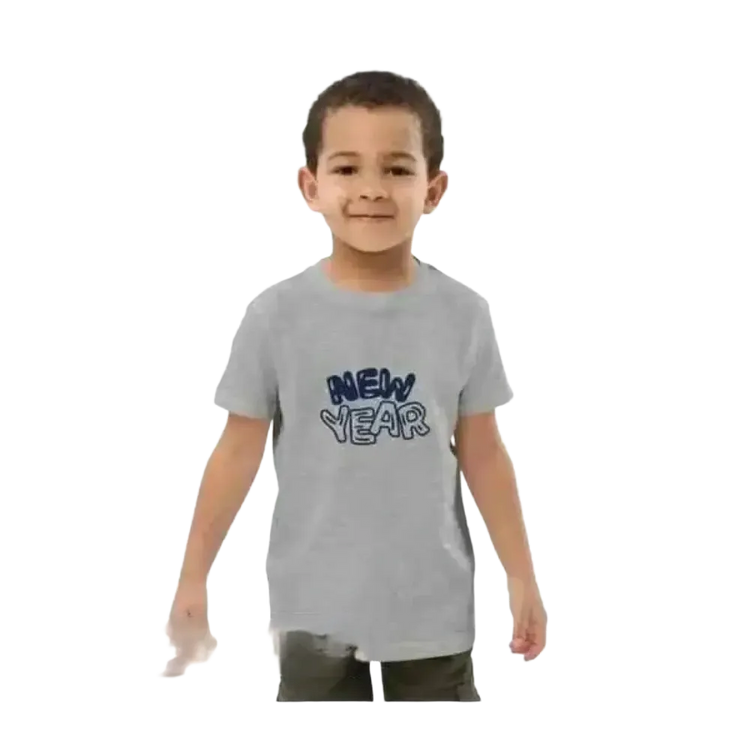 Jungen-Kurzarm-T-Shirt mit Neujahrs-Grafik für Kinder 3-14 Jahre, bequem und stilvoll, Unisex-Modell von BUYATHOME24