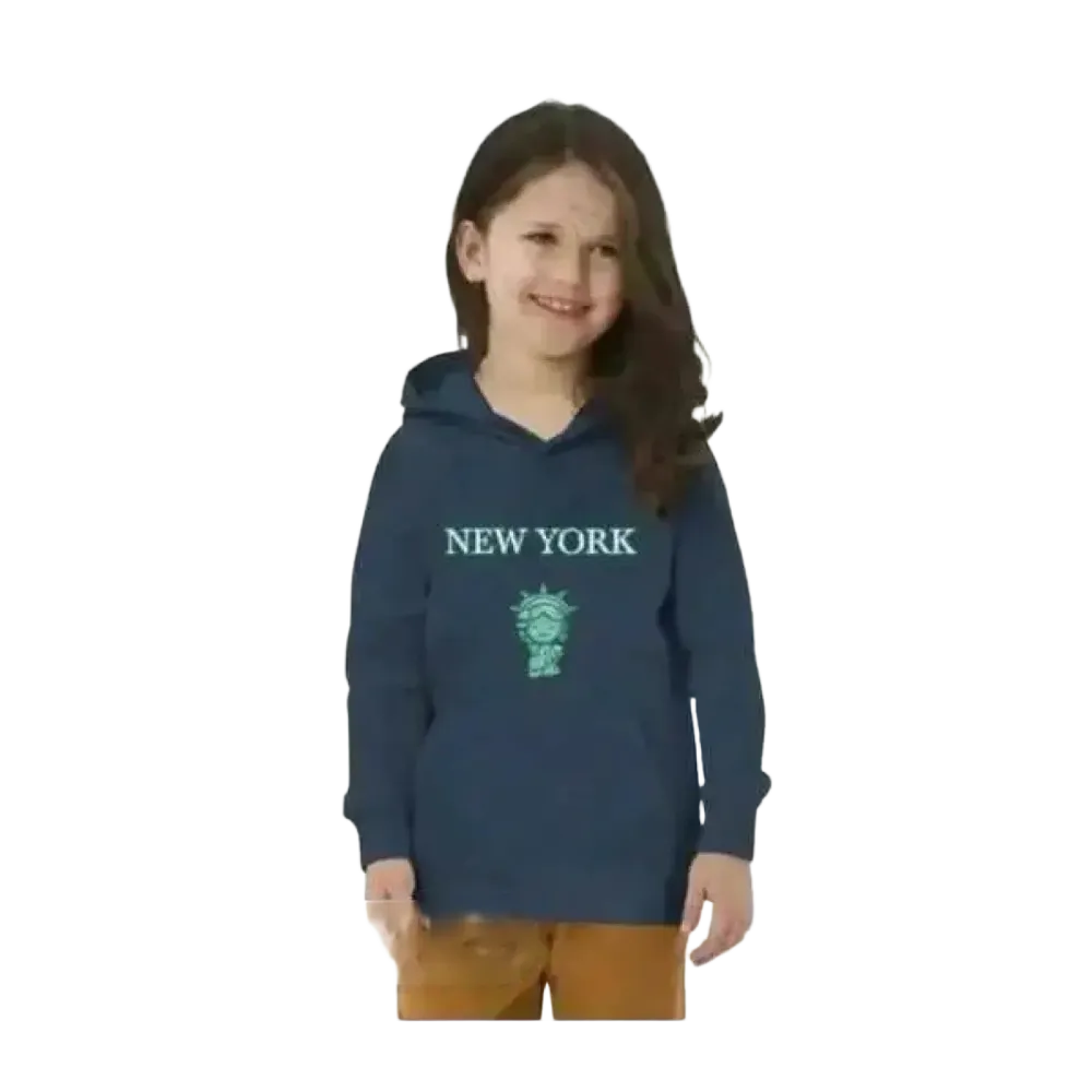 Grafik-Kapuzenpullover für Kinder, unisex Hoodie in French Navy für 4-12 Jahre, aus weichem Material.