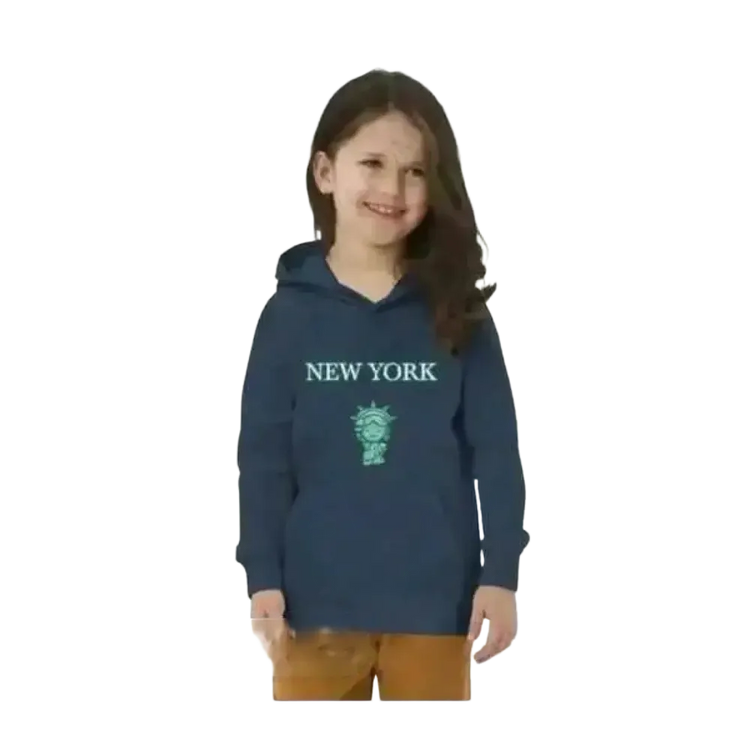 Grafik-Kapuzenpullover für Kinder, unisex Hoodie in French Navy für 4-12 Jahre, aus weichem Material.