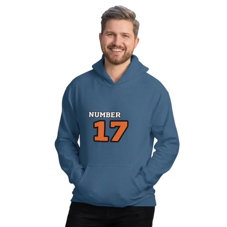 Grafik Unisex Hoodie mit Nummer 17, Baumwolle, bequem, in S-5XL, für Herren und Damen, von BUYATHOME24