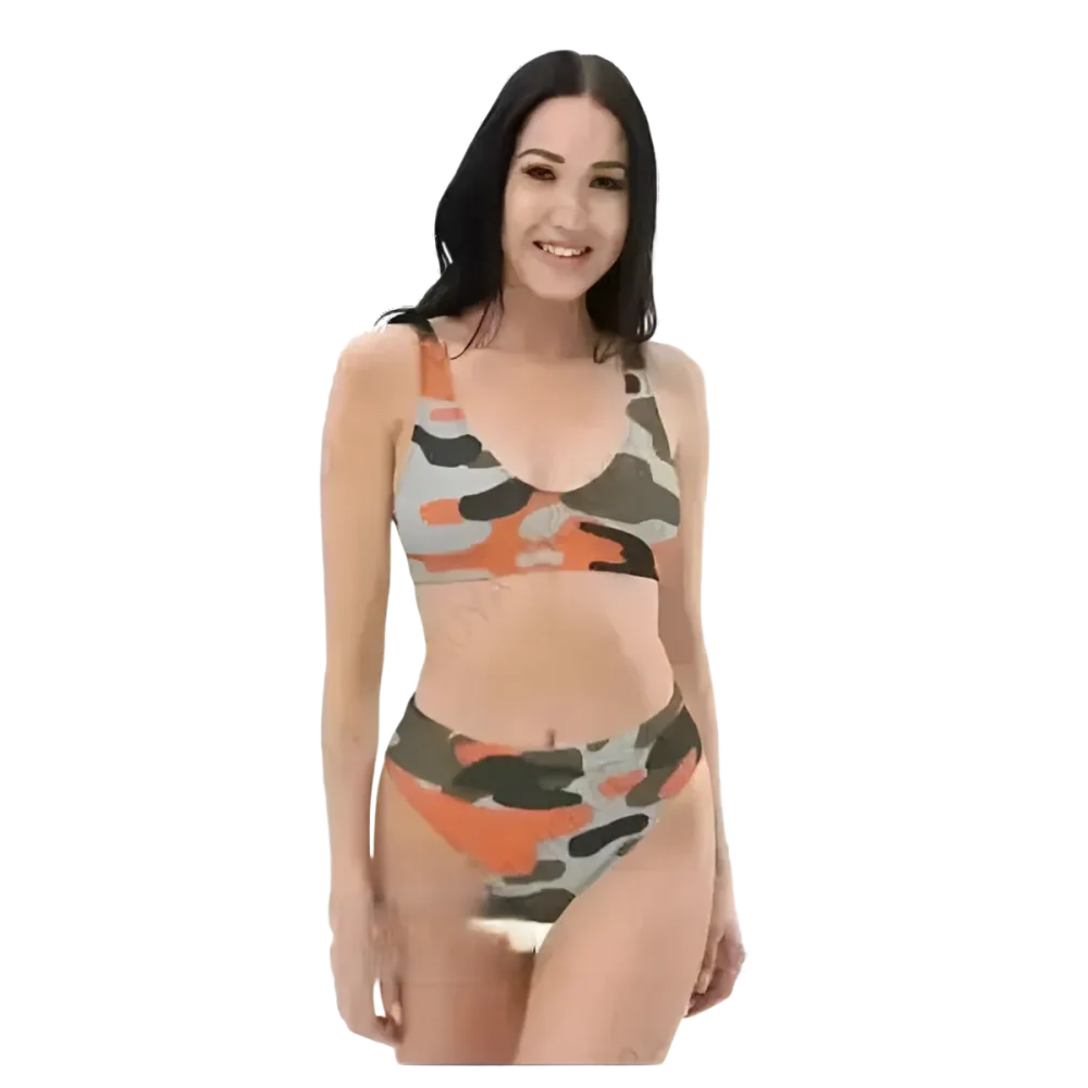 Oranger Damen Bikini mit Camouflage-Muster, schnelltrocknend, zweilagig, in den Größen XS bis 3XL, von BUYATHOME24.