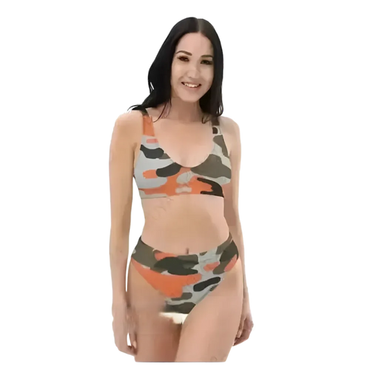 Oranger Damen Bikini mit Camouflage-Muster, schnelltrocknend, zweilagig, in den Größen XS bis 3XL, von BUYATHOME24.