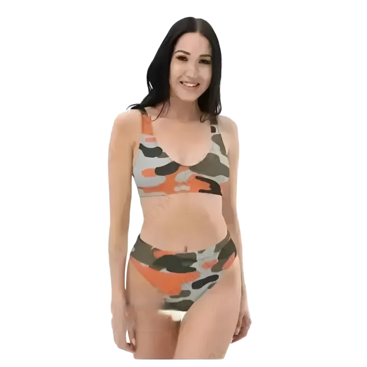 Oranger Damen Bikini mit Camouflage-Muster, schnelltrocknend, zweilagig, in den Größen XS bis 3XL, von BUYATHOME24.