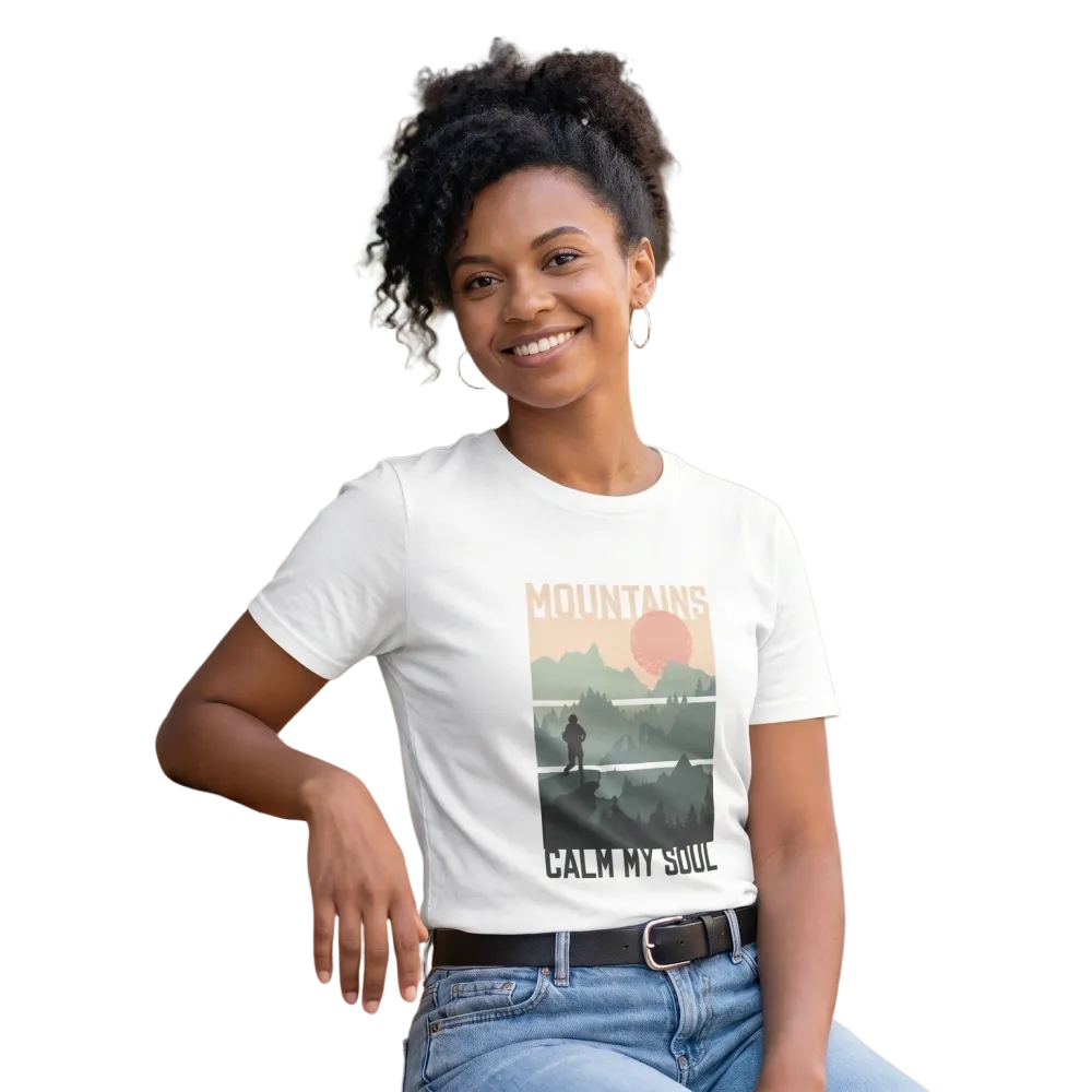 Damen T-Shirt mit Bergmotiv, kurzärmelig, Baumwolle, Rundhalsausschnitt, Grafikdesign in verschiedenen Größen, outdoor Stil