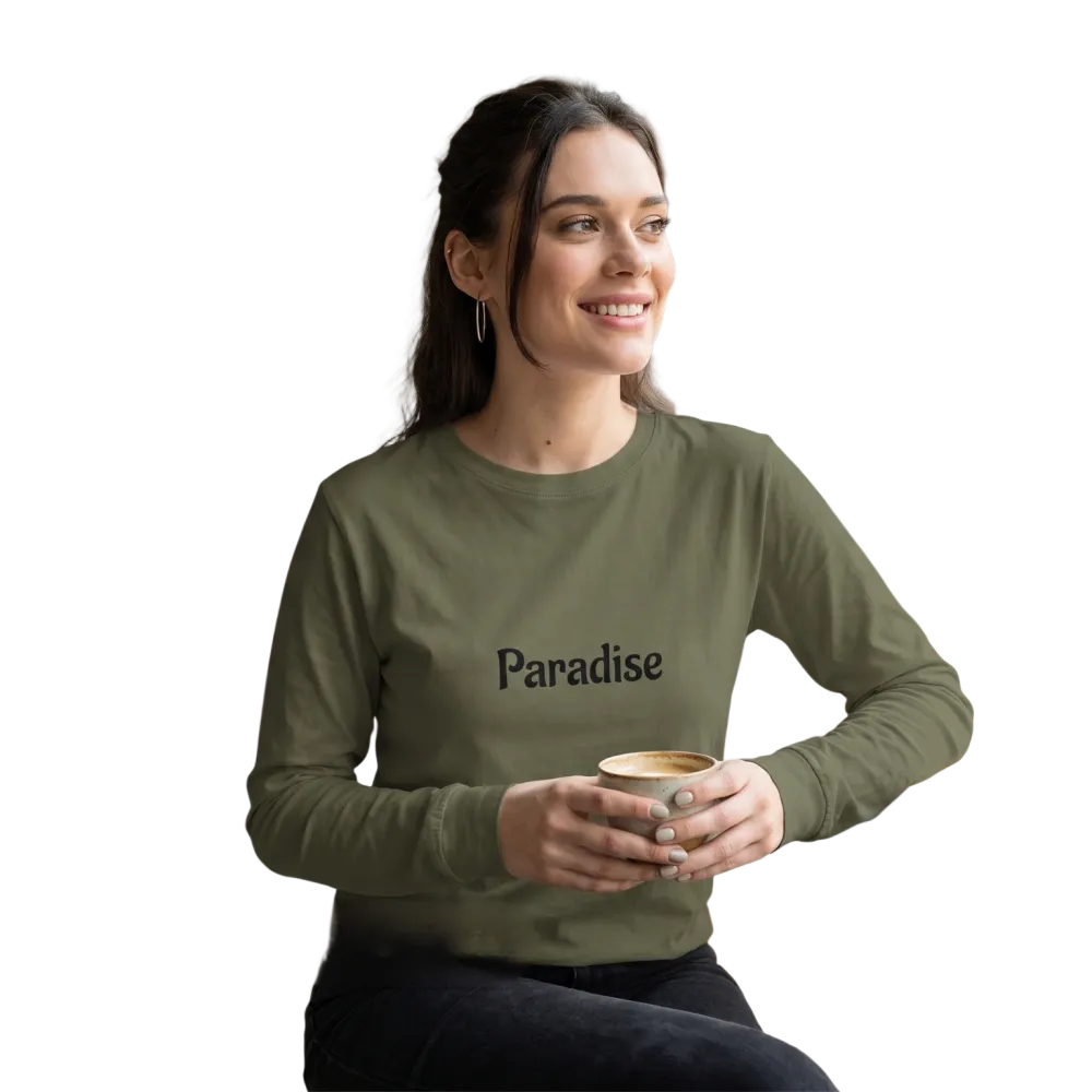 Damen Sweatshirt von BUYATHOME24, Paradise Grafik, Rundhals, Baumwolle, langarm, in XS bis 2XL, bequemer Alltagslook