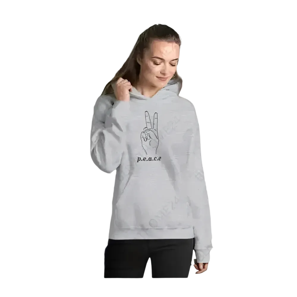 Grauer Peace Zeichen Unisex Hoodie aus 100% Baumwolle, Kapuzenpullover für Damen und Herren in den Größen S bis 5XL