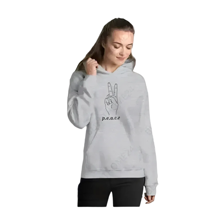 Grauer Peace Zeichen Unisex Hoodie aus 100% Baumwolle, Kapuzenpullover für Damen und Herren in den Größen S bis 5XL